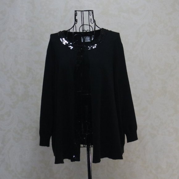 JOHN PAUL RICHARD Woman Black Sequin Accent Sweater Cardigan 1X - Picture 7 of 16